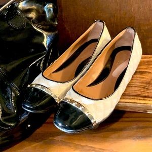 Napoleoni Flat Black and Ivory Leather,Sz 39 Italy